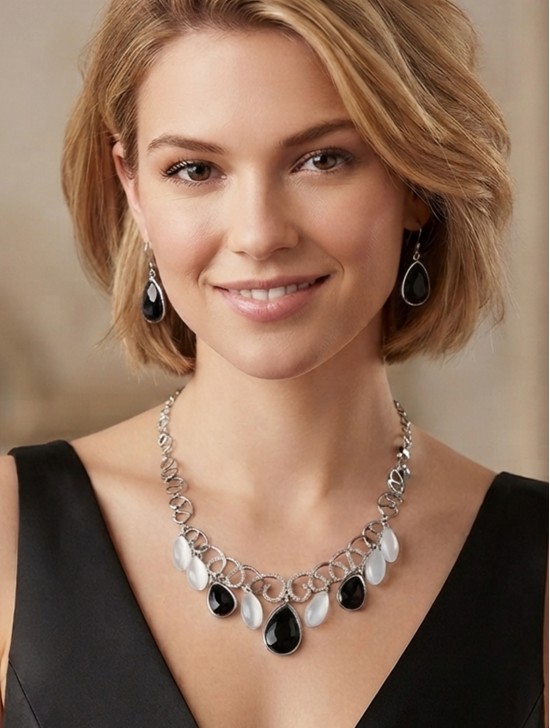 Rhinestone & Charms Infinity Necklace with Earring Set